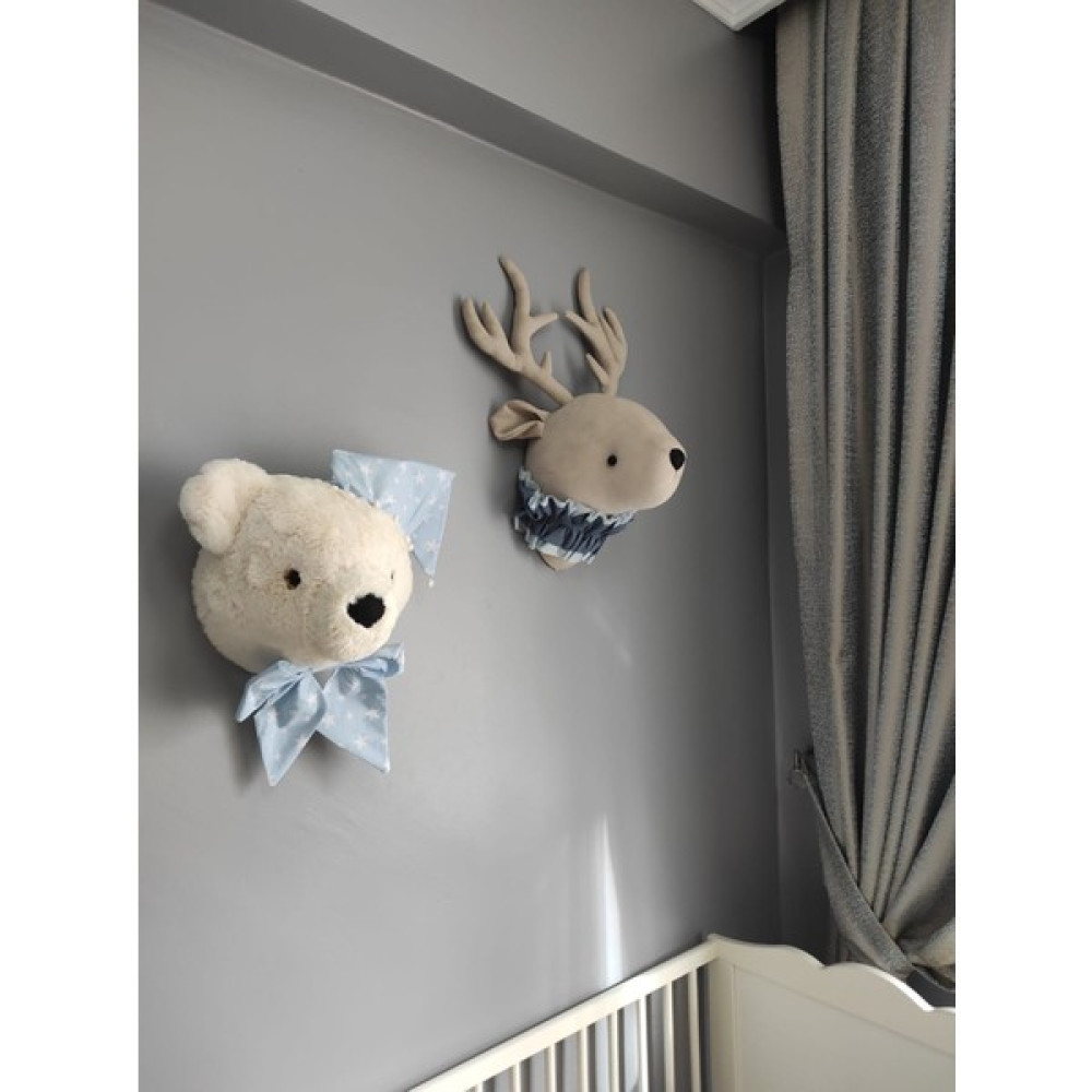 Rose Baby Decor Ayı-Geyik Büstü Ikili Set Duvar Dekoru/çocuk Odası Dekorasyonu - 57*27*20 cm - Krem Rengi Bebek Odası Duvar Süsü Fiyatı