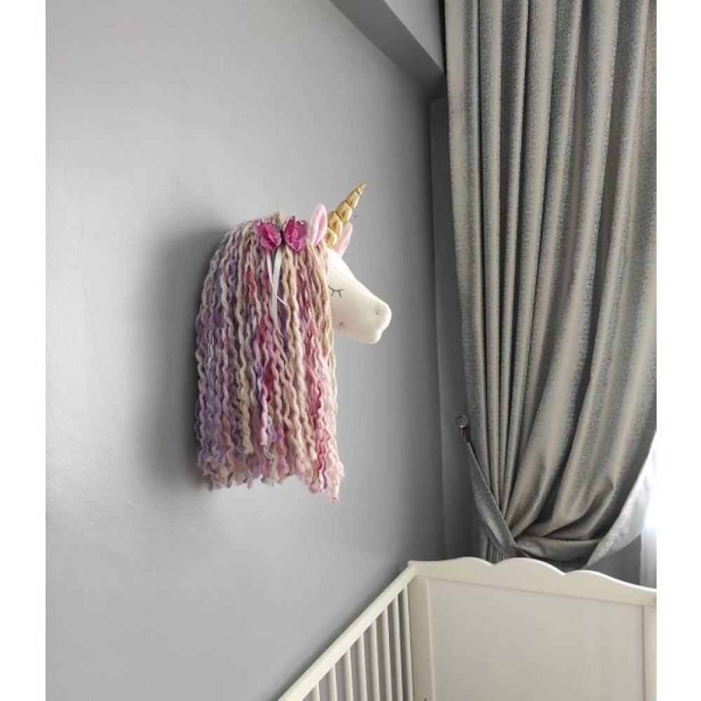 Rose Baby Decor Unicorn Büstü Duvar Dekoru/çocuk Odası Dekorasyonu - 44*16*30 cm - Mor Bebek Odası Duvar Süsü Fiyatı