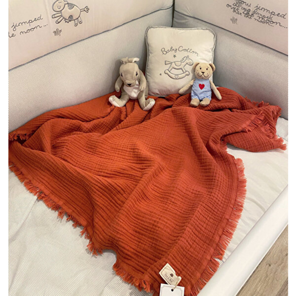 Rose & Blanc Kiremit 100% Pamuk 4 Katlı Müslin Bebek Battaniye 110X120CM Bebek Battaniyesi Fiyatı