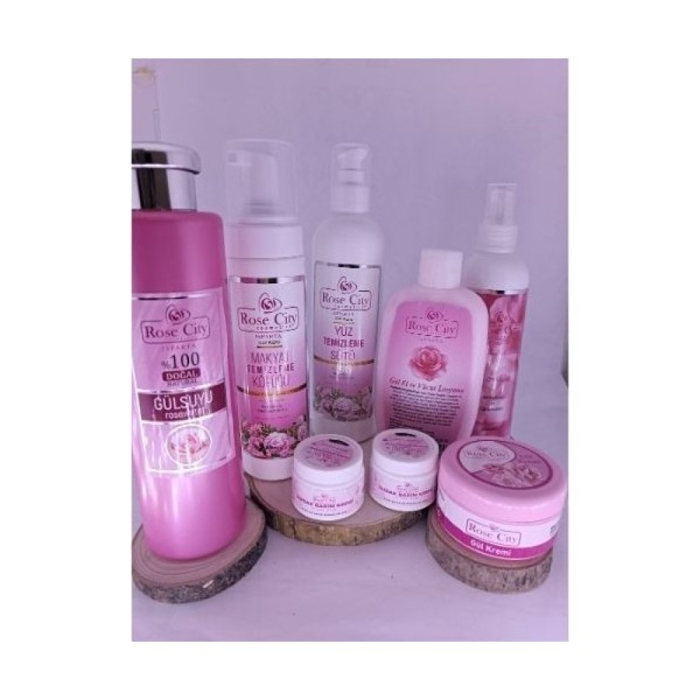 Rose City Gül Suyu + Losyon + Köpük + Temizleme Sütü + Tonik + Gül Kremi + 2 Dudak Kremi Doğal Set 6 Cilt Temizleme ve Peeling Fiyatı
