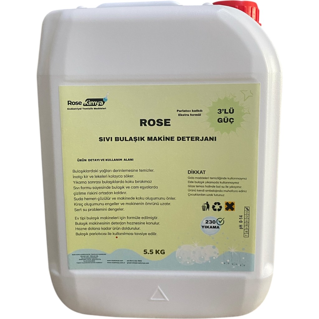 Rose Kimya 3'lü Güç Sıvı Bulaşık Makine Deterjanı 5.5 kg Derinlemesine Temizleme Özelliği Diğer Fiyatı