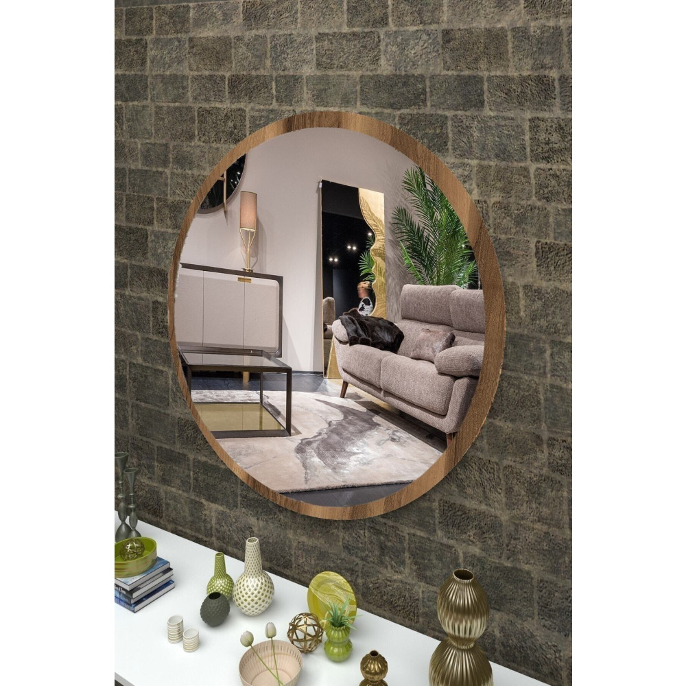 Rose Tasarım Ceviz Ahşap Dekoratif Yuvarlak Antre Hol Koridor Duvar Salon Mutfak Banyo Wc Ofis Aynası 45 Cm Ayna Fiyatı