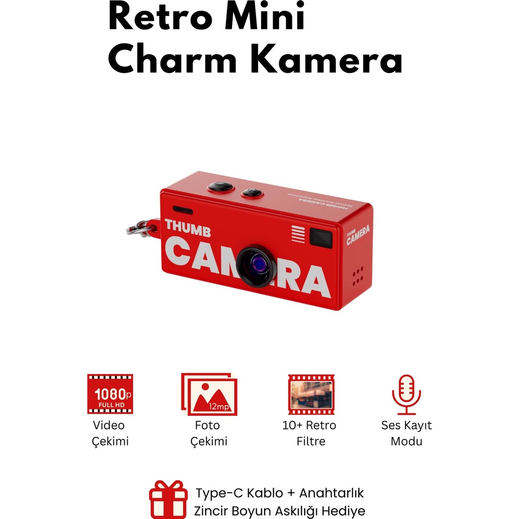 Roseandroses Mini Dijital Charm Kamera Retro Filtreli Video Foto Kamera 1080P+12MP - Kırmızı Diğer Fiyatı