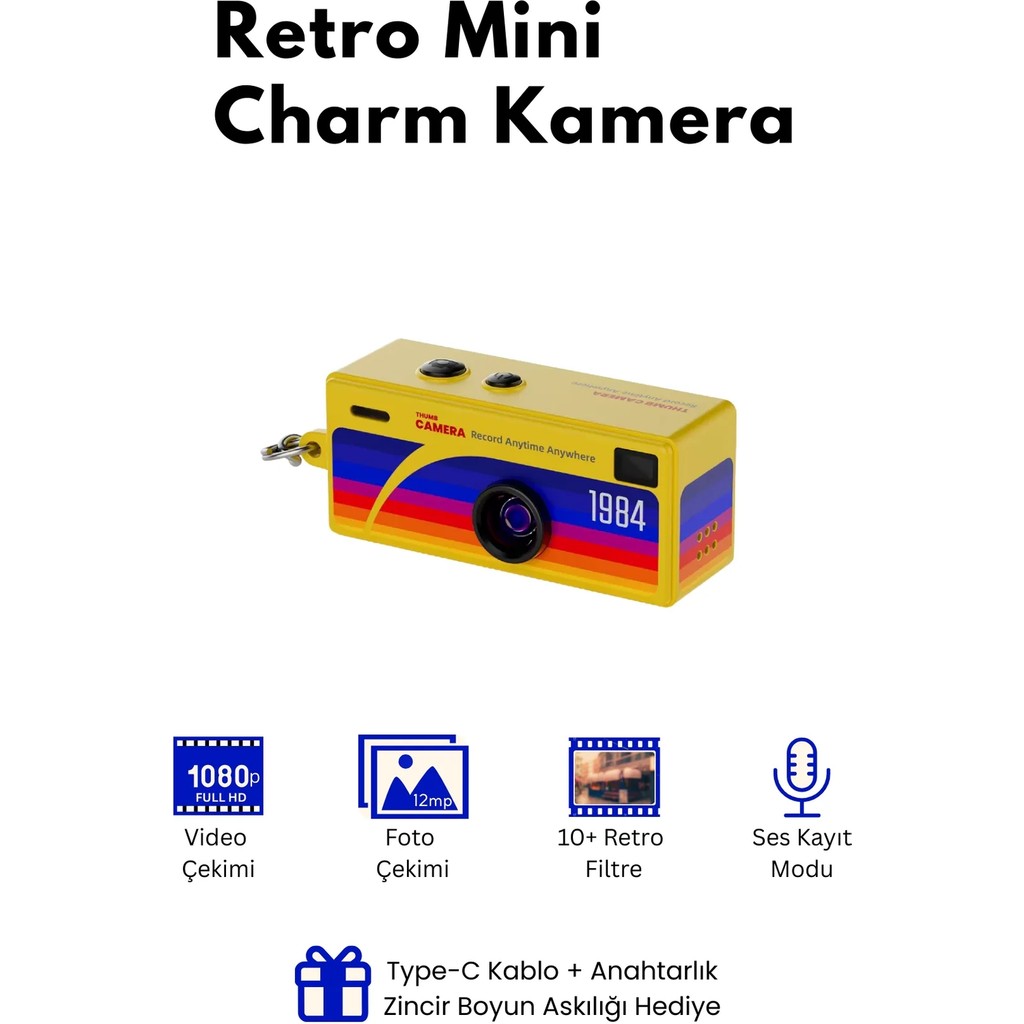 Roseandroses Retro Tasarım Mini Charm Video Foto Kamera - Sarı Diğer Fiyatı