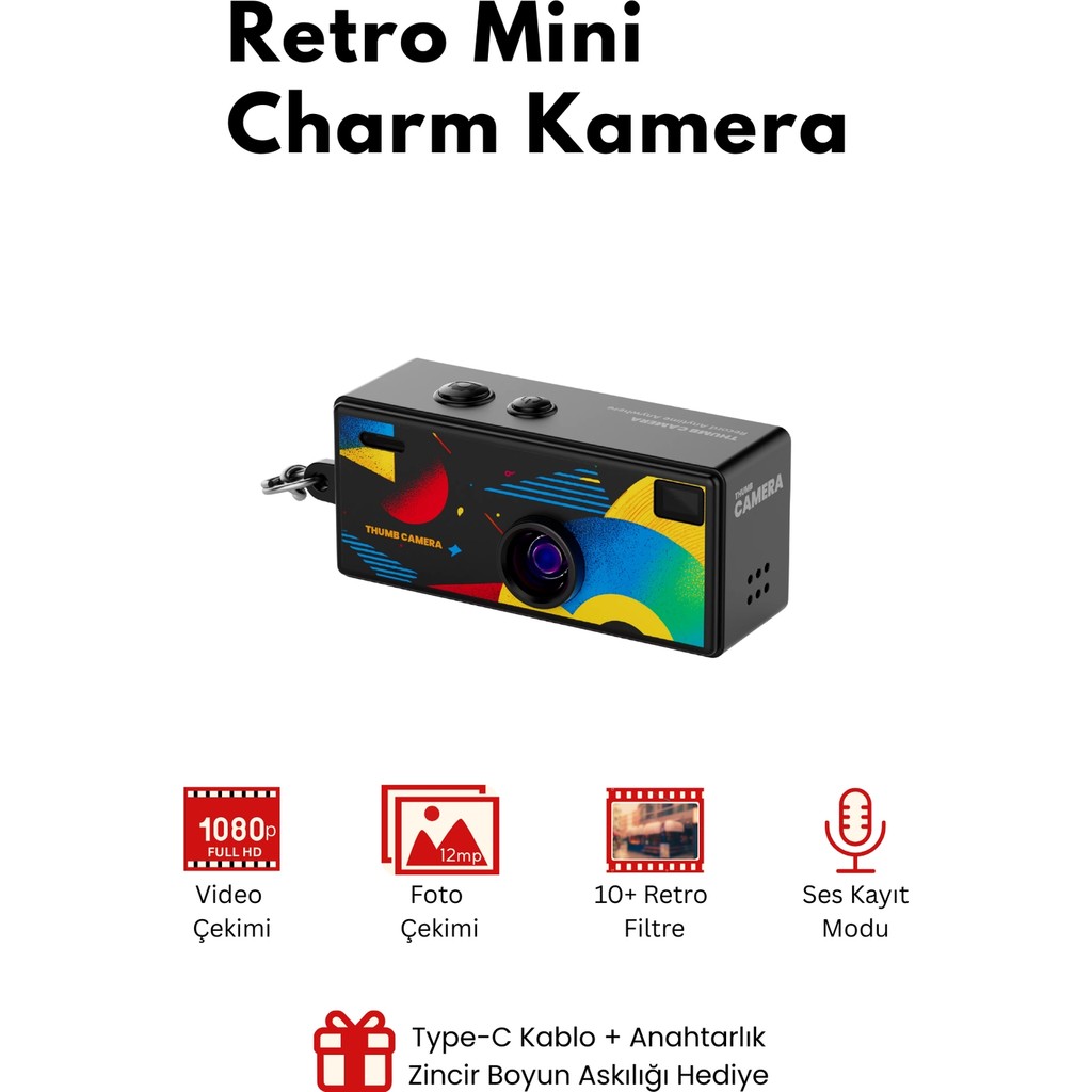 Roseandroses Retro Tasarım Mini Charm Video Foto Kamera - Siyah Diğer Fiyatı