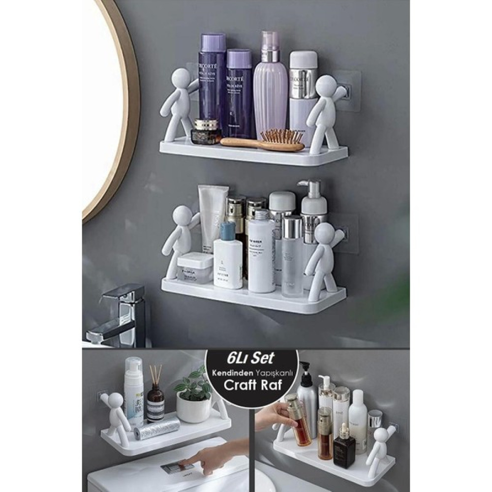 Rosemor 6lı Kendinden Yapışkanlı Craft Banyo Raf Tarz Baharatlık Rafı Kitaplık - Duvar Rafı & CD / DVD Rafı Fiyatı
