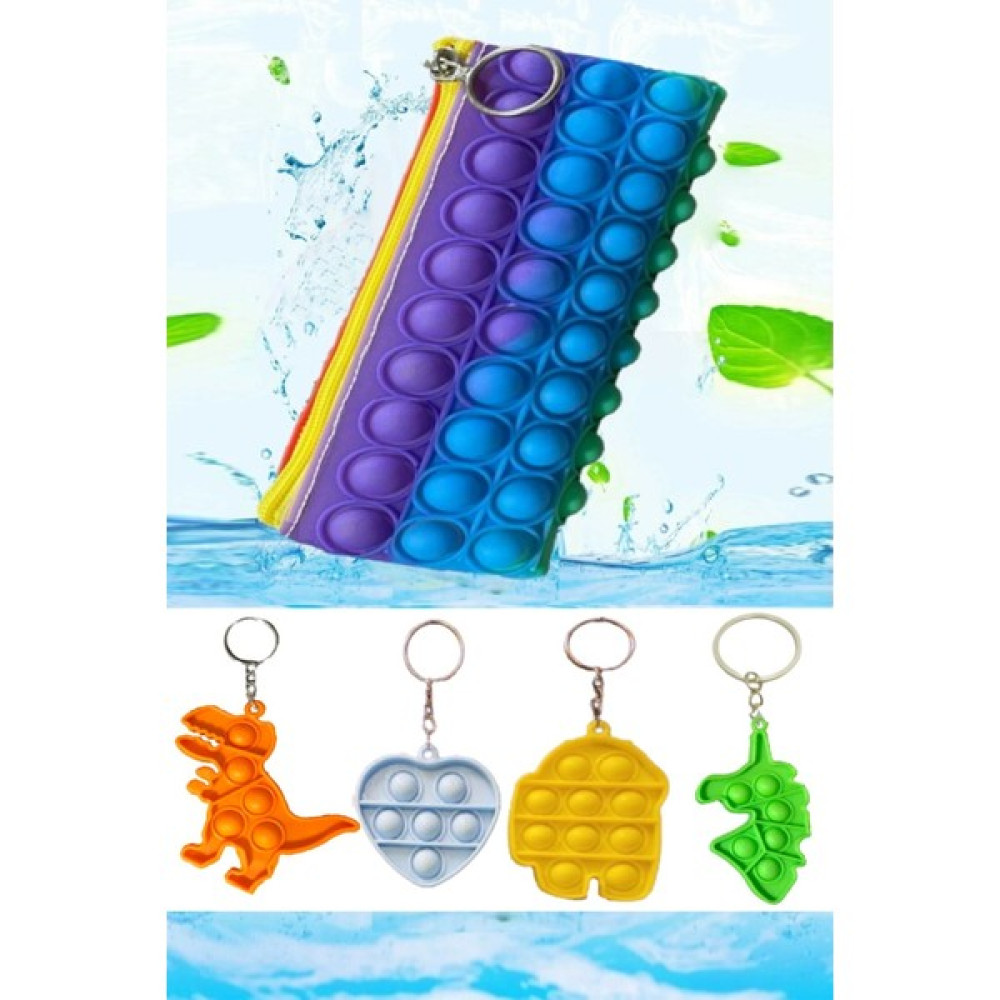 Roseroi Pop It Push Bubble Fidget Kalemlik Oyuncak Popit Kalem Kutu ve 4 Adet Anahtarlık Set - Renkli Kalemlik (Kalem Kutusu) Fiyatı