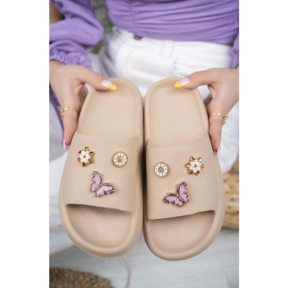 RoseVeno Kadın Bej Taşlı Günlük Plaj Deniz Havuz Terliği 37 Beden Unisex Sandalet Fiyatı