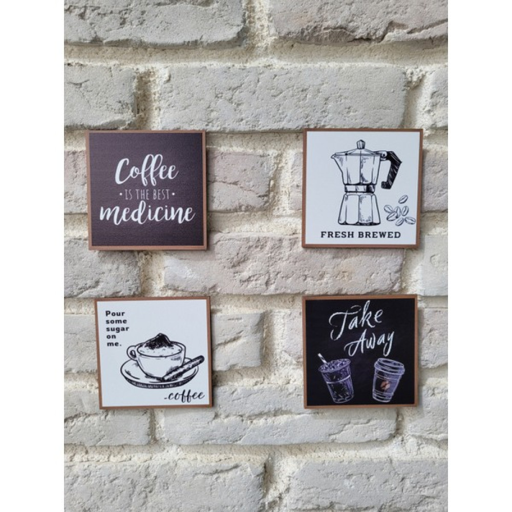 Rosfloa 4'lü Dekoratif Çerçeve Görünümlü Iskandinav Tasarım Kahve Köşesi Mini Ahşap Dekor Seti Süs(10*10 Cm) - 10 x 10 cm Ev & Dekorasyon Aksesuarları Fiyatı