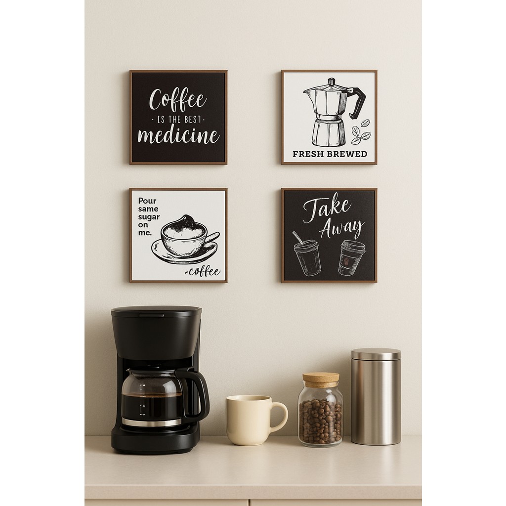Rosfloa 4'lü Mini Dekoratif Çerçeve Görünümlü Iskandinav Tasarım Kahve Köşesi Ahşap Dekor Seti Süs(10*10 Cm) - 10 x 10 cm SSD / Solid State Drive Fiyatı