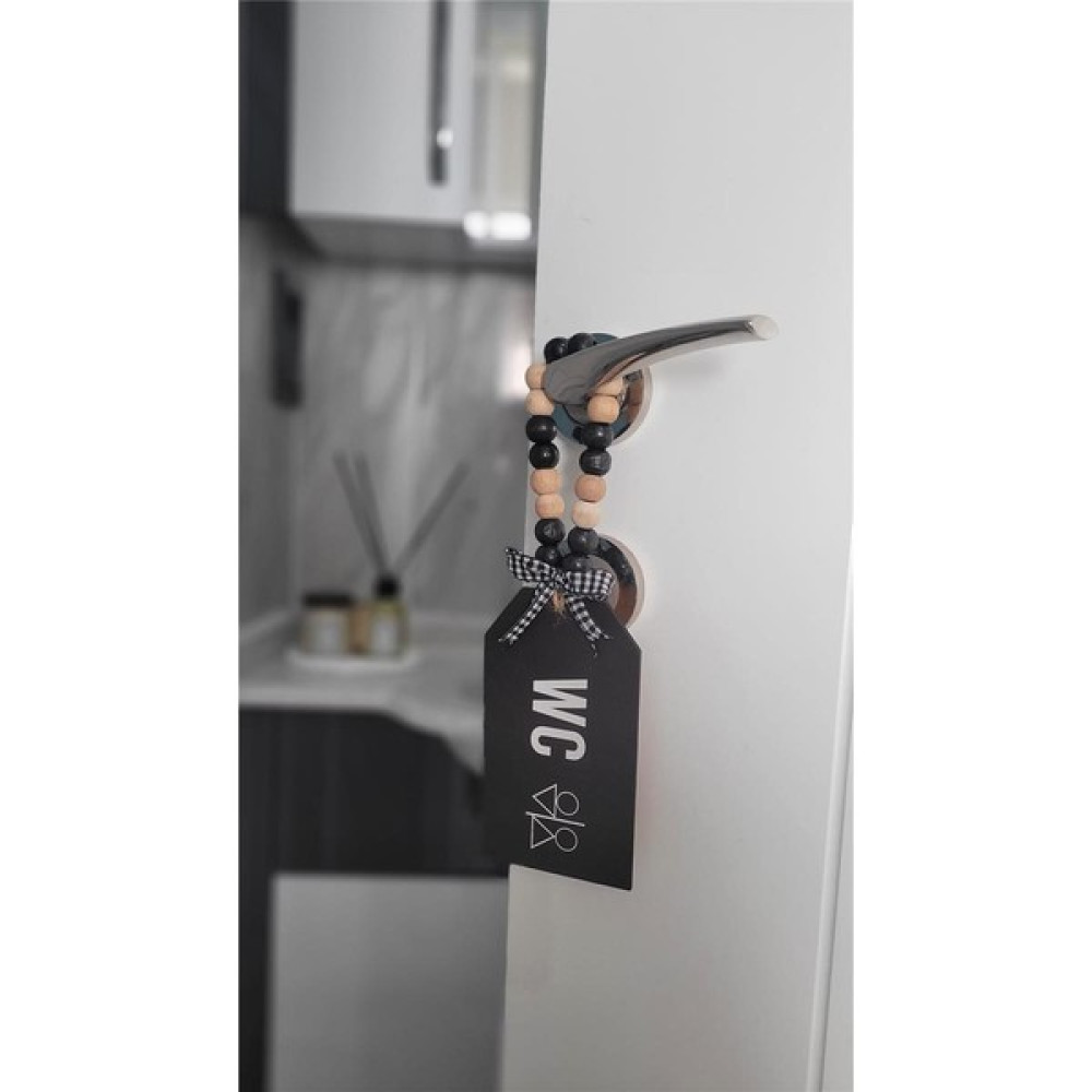 Rosfloa Dekoratif Boncuklu Wc Yazılı Tuvalet Banyo Kapı Kolu Aksesuarı Ahşap Hediyelik Süs - Siyah - 26 x 8 Banyo Aksesuarları Fiyatı