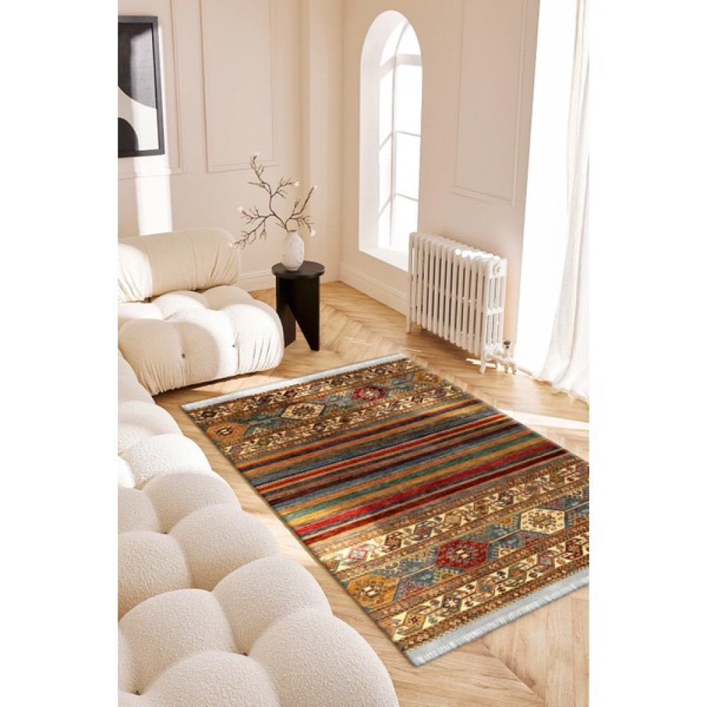 Roslyn Home Dekoratif Yıkanabilir Vintage Desen Kaymaz Taban Kadife Kumaş Dot Taban Balkon Halısı - 80 x 140 cm - Bej Salon Halısı Fiyatı