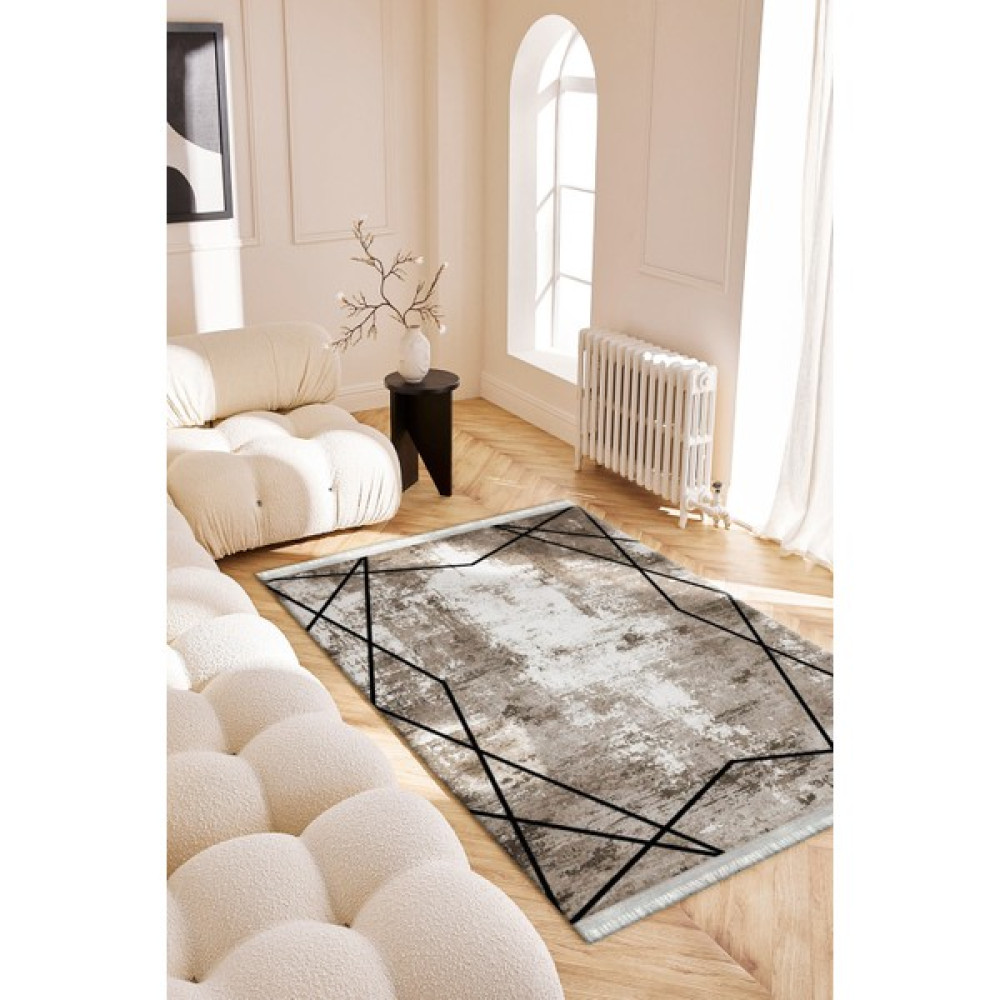 Roslyn Home Eskitme Modern Desenli Yıkanabilir Yolluk Kaymaz Tabanlı Dot Taban Kadife Kumaş Balkon Halısı - 140 x 140 cm - Kahverengi Salon Halısı Fiyatı