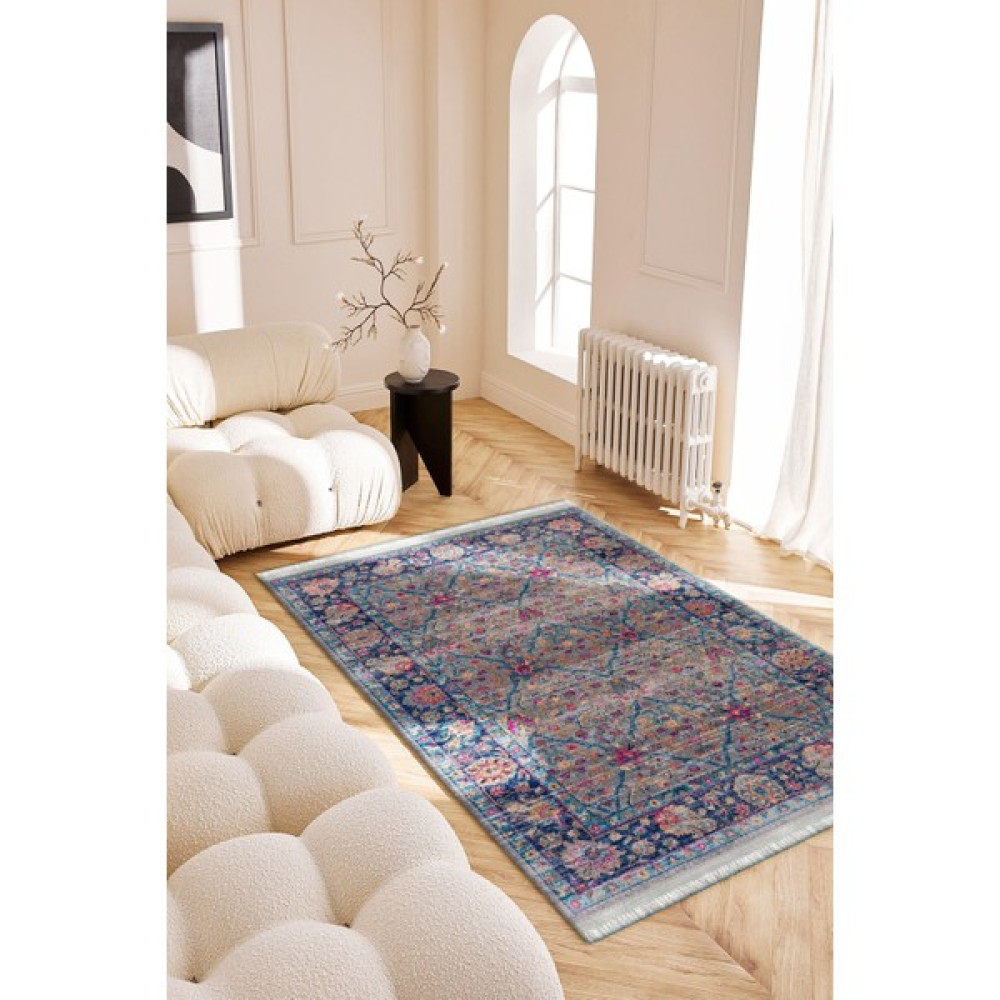 Roslyn Home Gökkuşağı Renk Renkli Özel Üretim Kaymaz Kesme Yolluk Kadife Kumaş Dokuma Taban Salon Halısı - 180 x 280 cm - Mavi Salon Halısı Fiyatı