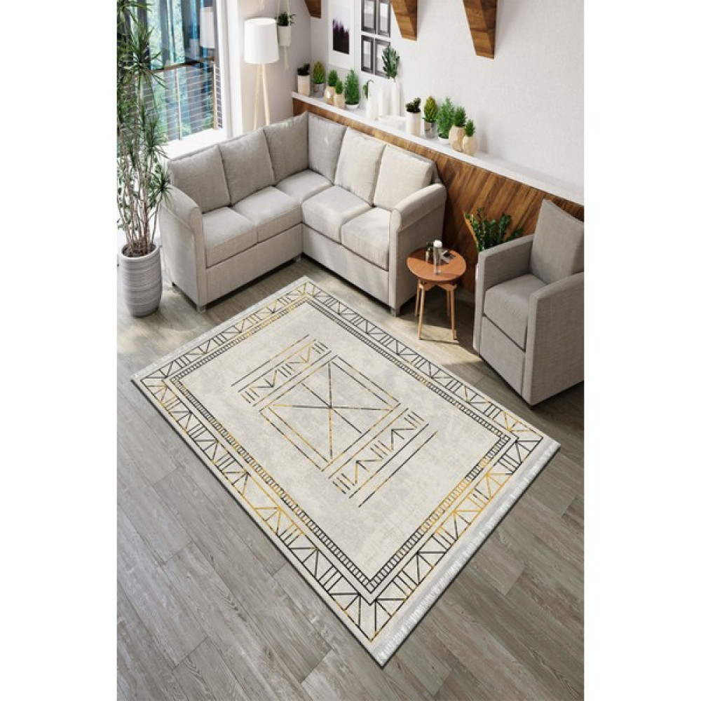 Roslyn Home Iskandinav Desen Yıkanabilir Kesme Yolluk Kaymaz Dot Taban Kadife Kumaş Salon Halısı Balkon Halısı - Ekru - 80 x 140 cm Salon Halısı Fiyatı