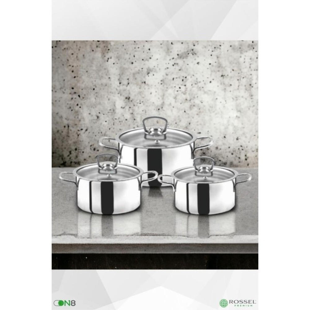 Rossel Premium 3'lü Tencere Seti Cam Kapak 14-16-18 cm Tencereler Fiyatı