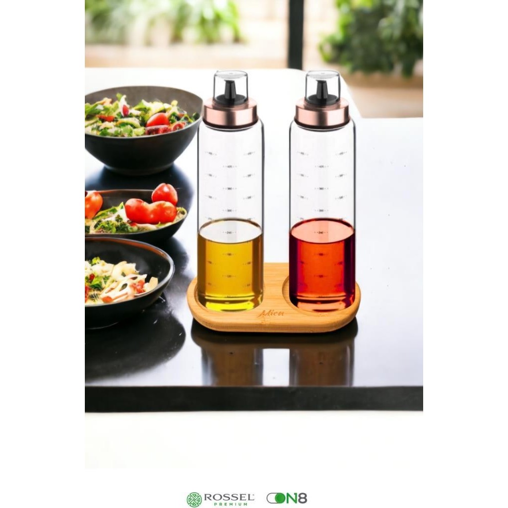 Rossel Premium Bambu Standlı Damlatmaz Borosilikat 2'li Cam Yağlık 500ML Bakır Diğer Fiyatı