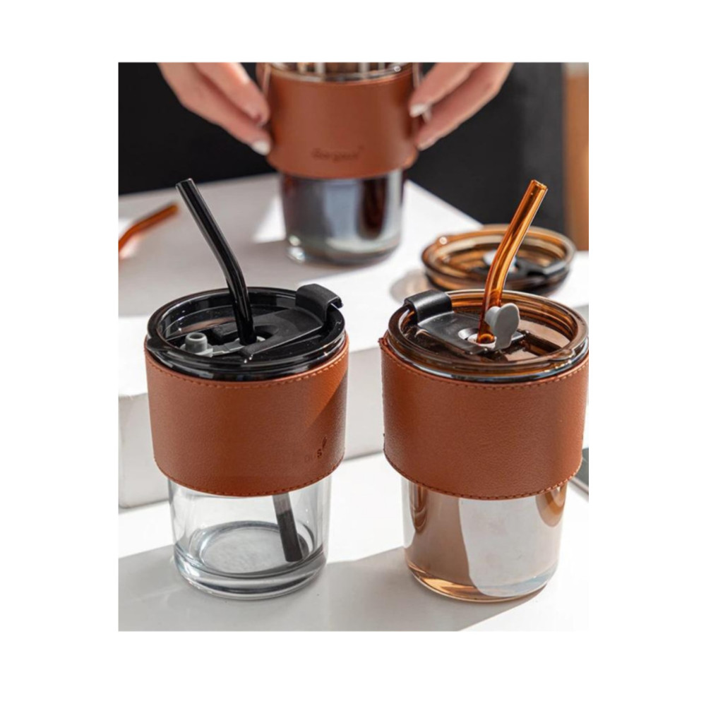 Rossel Premium Ikili Pipetli Cam Bardak-kupa 450 ml Deri Şeritli Enf-354 Fincan / Bardak / Kahve Takımı Fiyatı