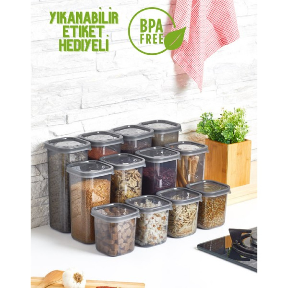 Rossel Premium Lüks Füme 12'li Erzak Saklama Kabı Etiket Hediyeli Saklama Kapları Fiyatı