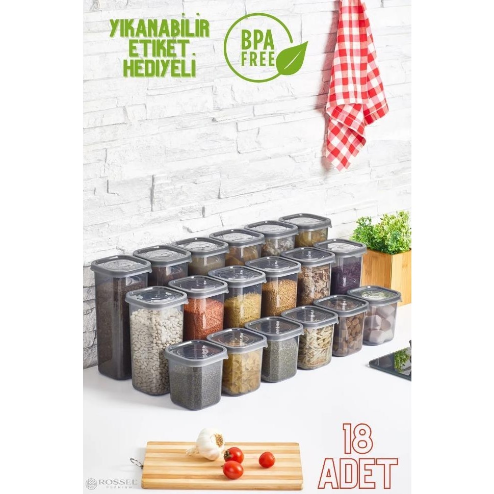 Rossel Premium Lüks Füme 18'li Erzak Saklama Kabı BPA İçermeyen Sağlıklı Materyal ile Dayanıklı Eşya Saklama / Düzenleme Fiyatı
