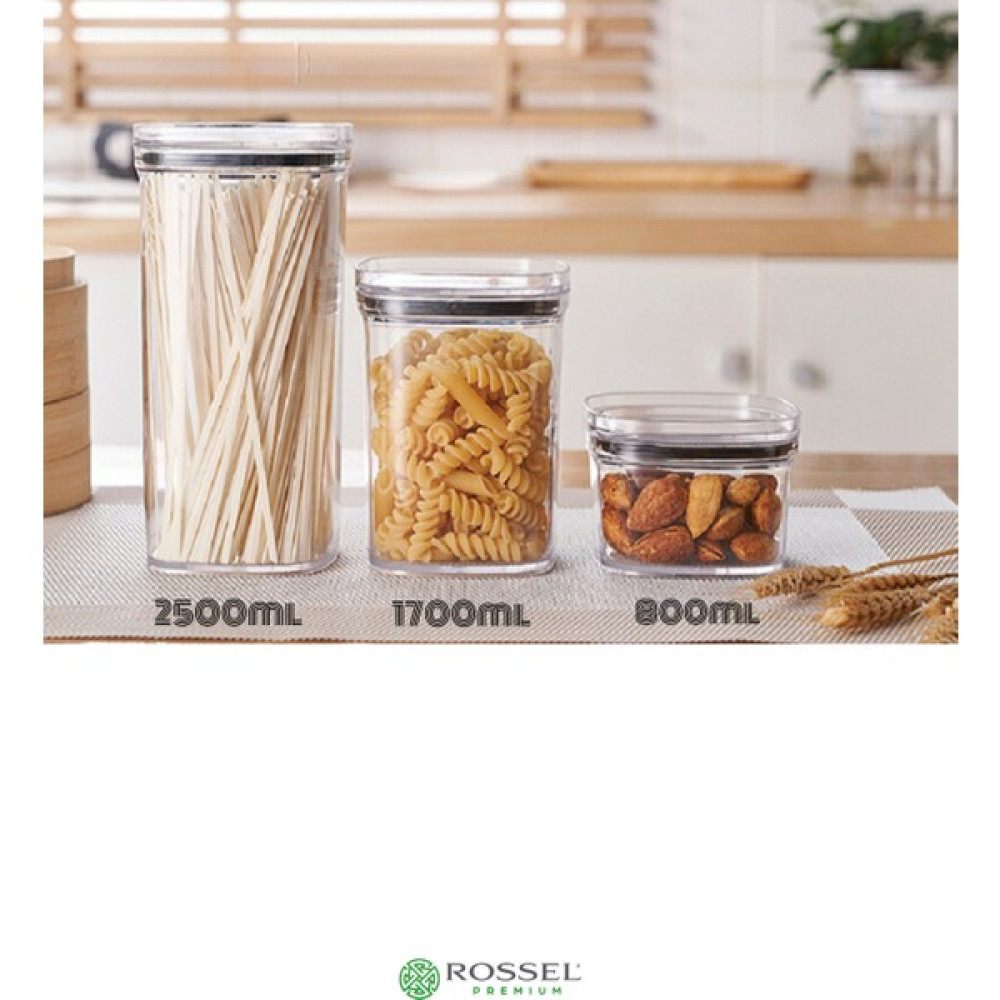 Rossel Premium Vakum Kapaklı Kristal Saklama Kabı 3'lü Set - 3 Adet Saklama Kapları Fiyatı
