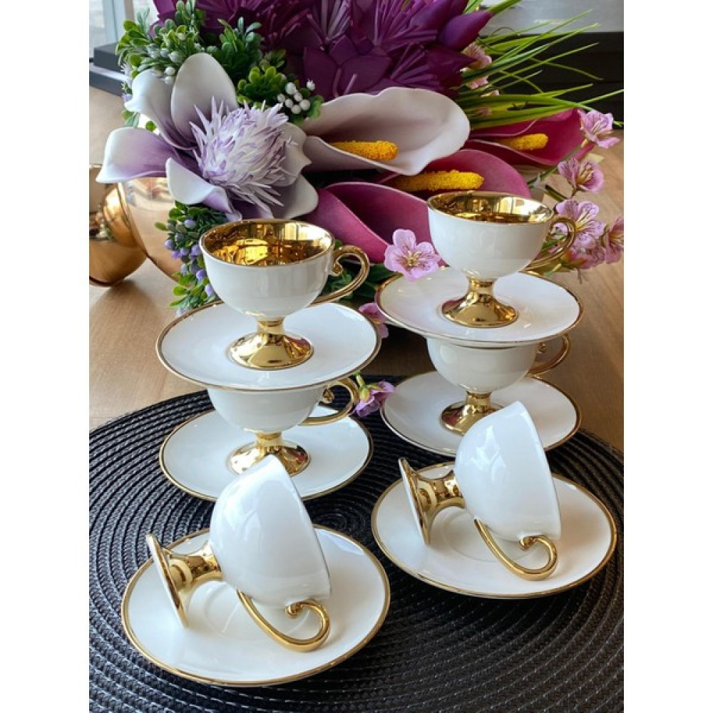 Rossev Kahve Fincanı Victoria Gold Beyaz 6 Kişilik - 6 Adet - Renkli - 100 ml Fincan / Bardak / Kahve Takımı Fiyatı