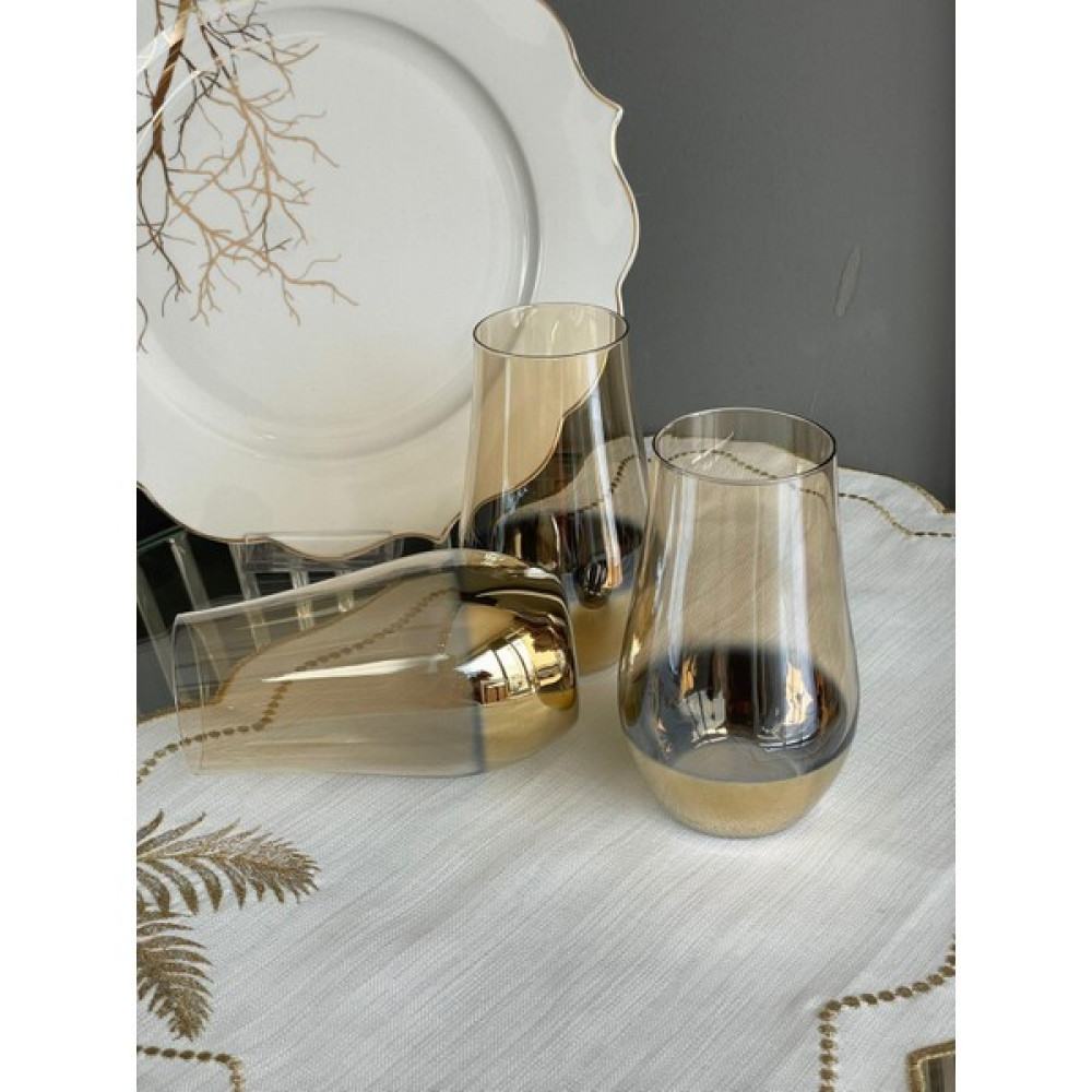 Rossev Kristal Cam Amber Gold Meşrubat Bardak 6'lı - 6 Adet - 425 ml Fincan / Bardak / Kahve Takımı Fiyatı