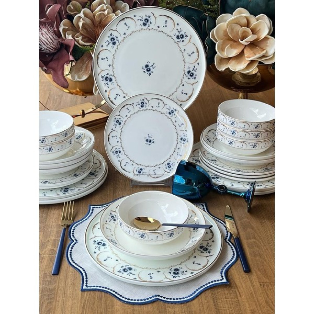 Rossev Yemek Takımı Blue Garden Gold 24 Parça 6 Kişilik - Yemek takımı dışındaki tüm ürünler görsel amaçlı kullanılmış olup takıma dahil değildir. Yemek Takımı Fiyatı