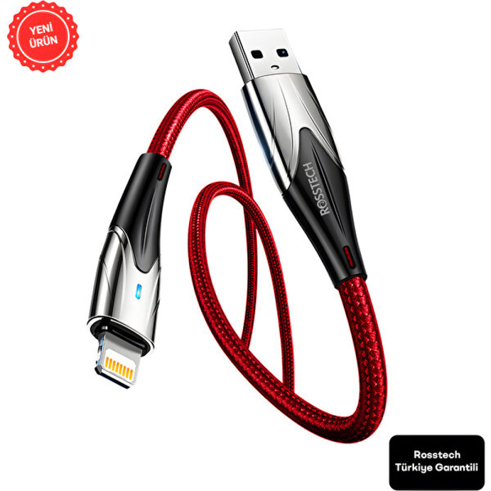 Rosstech Lightning To USB LED Hızlı Şarj Kablosu iphone Uyumlu 1m (Rosstech Türkiye Garantili) - Kırmızı Cep Telefonu Kablosu Fiyatı