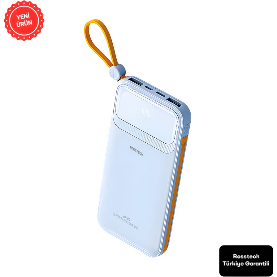 Rosstech RS-500 20.000MAH 22.5W Pd Powerbank Dijital Ekranlı 6 Portlu Dahili Çift Kablolu - Mavi Taşınabilir Şarj Cihazı - Powerbank Fiyatı