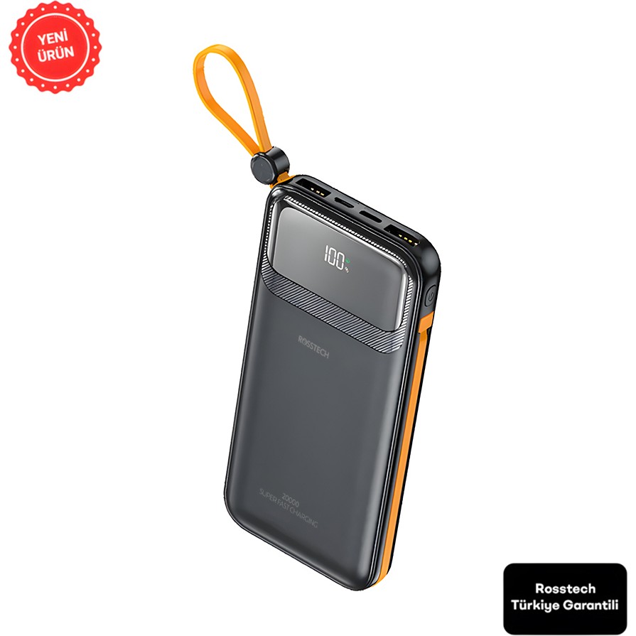 Rosstech RS-500 20.000MAH 22.5W Pd Powerbank Dijital Ekranlı 6 Portlu Dahili Çift Kablolu - Siyah Taşınabilir Şarj Cihazı - Powerbank Fiyatı