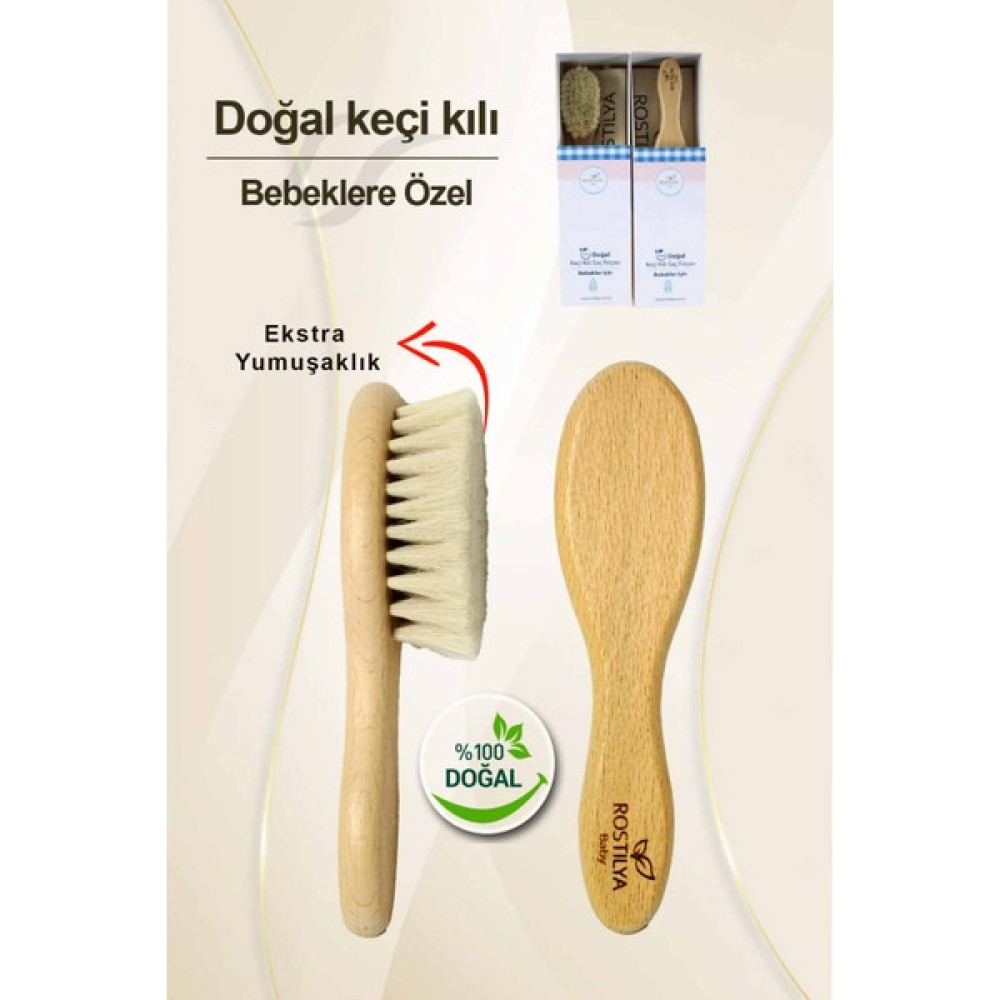 Rostilya Baby %100 Doğal Keçi Kılı Saç Fırçası - Antrasit Bebek Saç Fırça-Tarak Fiyatı