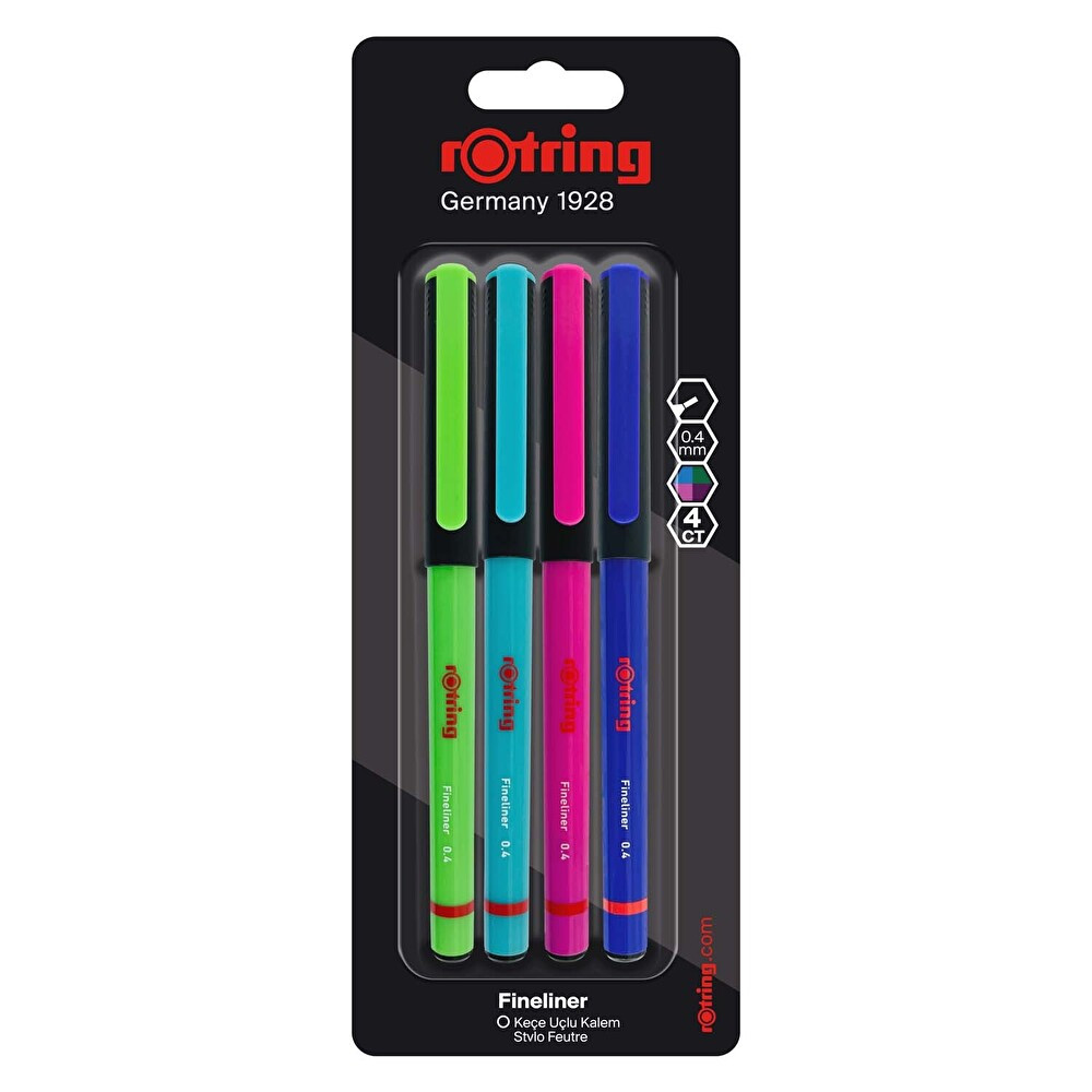 Rotring Fineliner İnce Keçe Uçlu Kalem 0.4 Mm 4'Lü Paket Canlı Renkler Keçe Uçlu Kalem Fiyatı