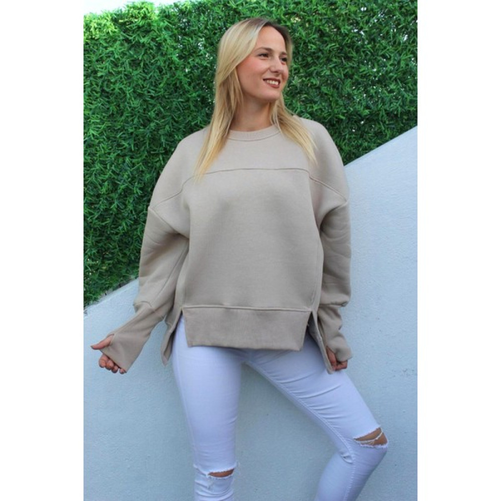 Rouge Basic Üç Iplik Şardonlu Parçalı Sweat Bej - 1503.200 Bayan Sweatshirt Fiyatı