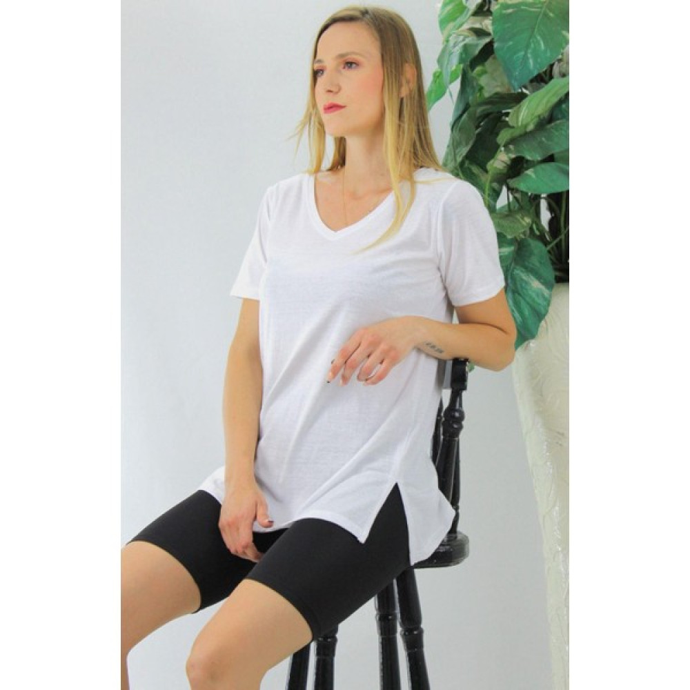 Rouge Basic V Yaka Yan Yırtmaçlı Tişört Bayan T-shirt Fiyatı