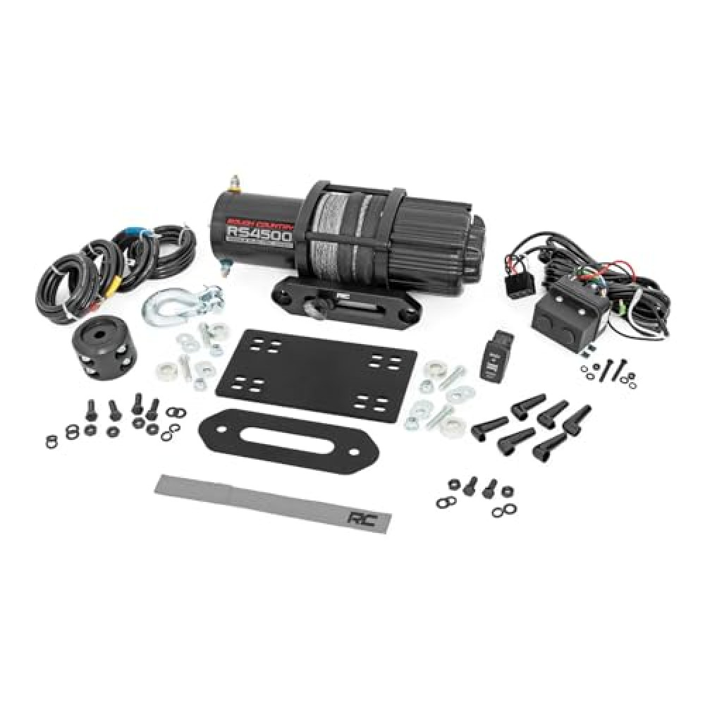 Rough Country 4,500 lb Winch with Mounting Plate for Can-Am Defender HD8/HD9/HD10 - Includes RS4500S Series Winch, 50 ft. Synthetic Rope, Mounting Kit