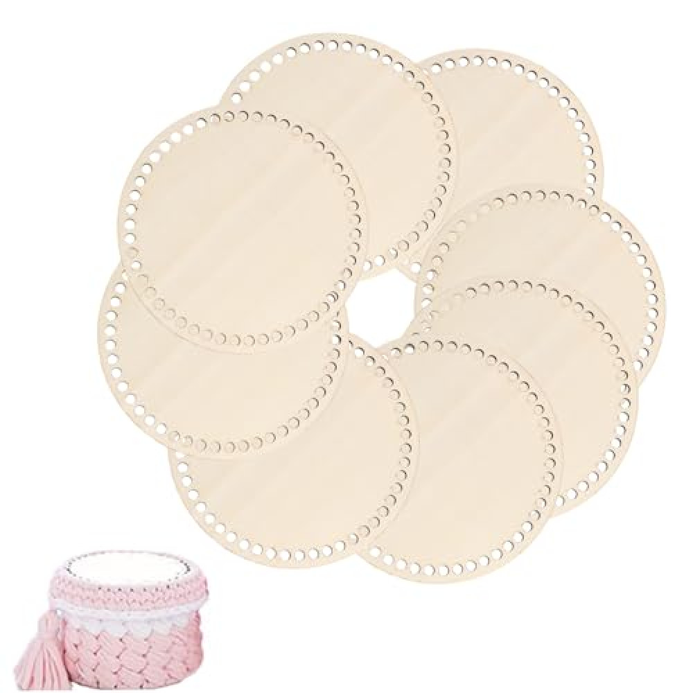 Round Crochet Basket Base 8pack: 6'' Wooden Basket Bottoms for Crochet Base - DIY Basket Weaving Supplies Craft Making for Babyshower Wedding Birthday
