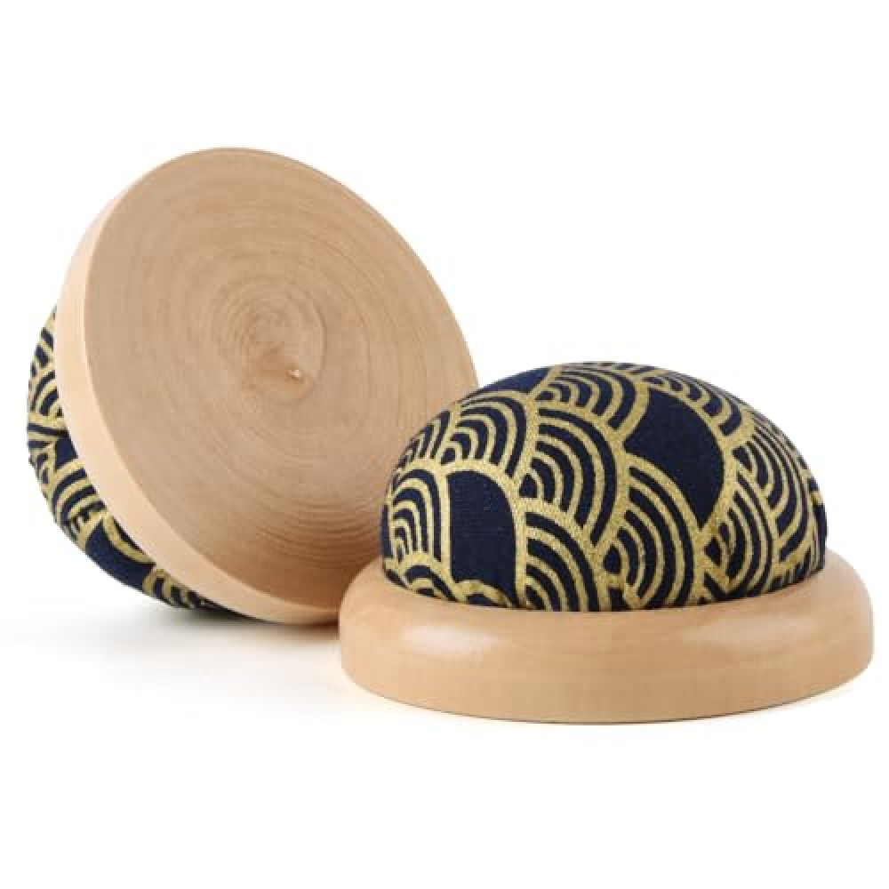 Round Pin Cushion, Wooden Base Cute Needle Pincushions Japanese Style Pin Cushions Needle Holders for Sewing Quilting Accessory or DIY Crafts.Black Fish Scales