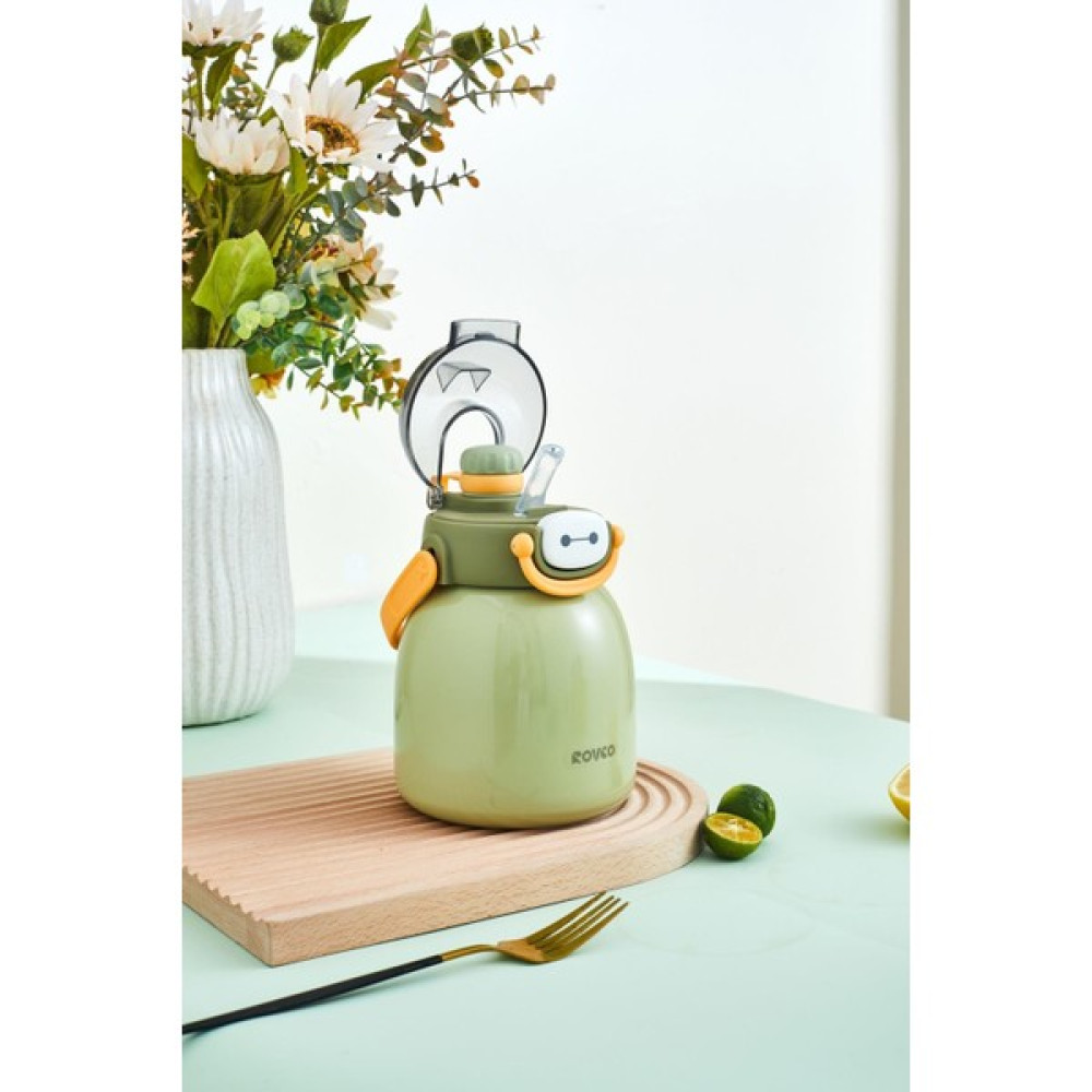 Rovco 1000ML Çelik Termos Çift Kullanım Pipetli/ Rahat Içim Askılı Sticker Armağanlı 6 Saat Yalıtım - Yeşil Bebek Beslenme Gereçleri Fiyatı