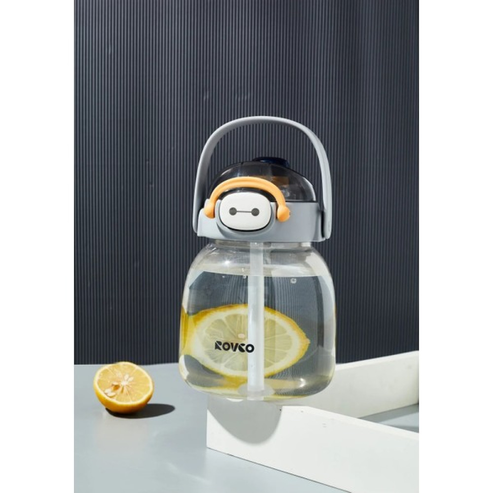 Rovco 1200ML Tritan Su Matarası Çift Kullanım Pipetli/ Rahat Içim Askılı Sticker Hediyeli - Gri Suluk Fiyatı