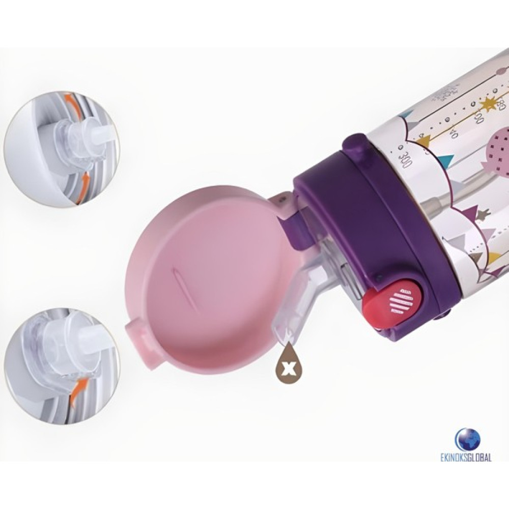 Rovco çocuk Ppsu 200 ml Pipetli Kulplu Su Matarası -Akıllı Pipet Toplu 2 Renk B1037 - Mor Suluk Fiyatı