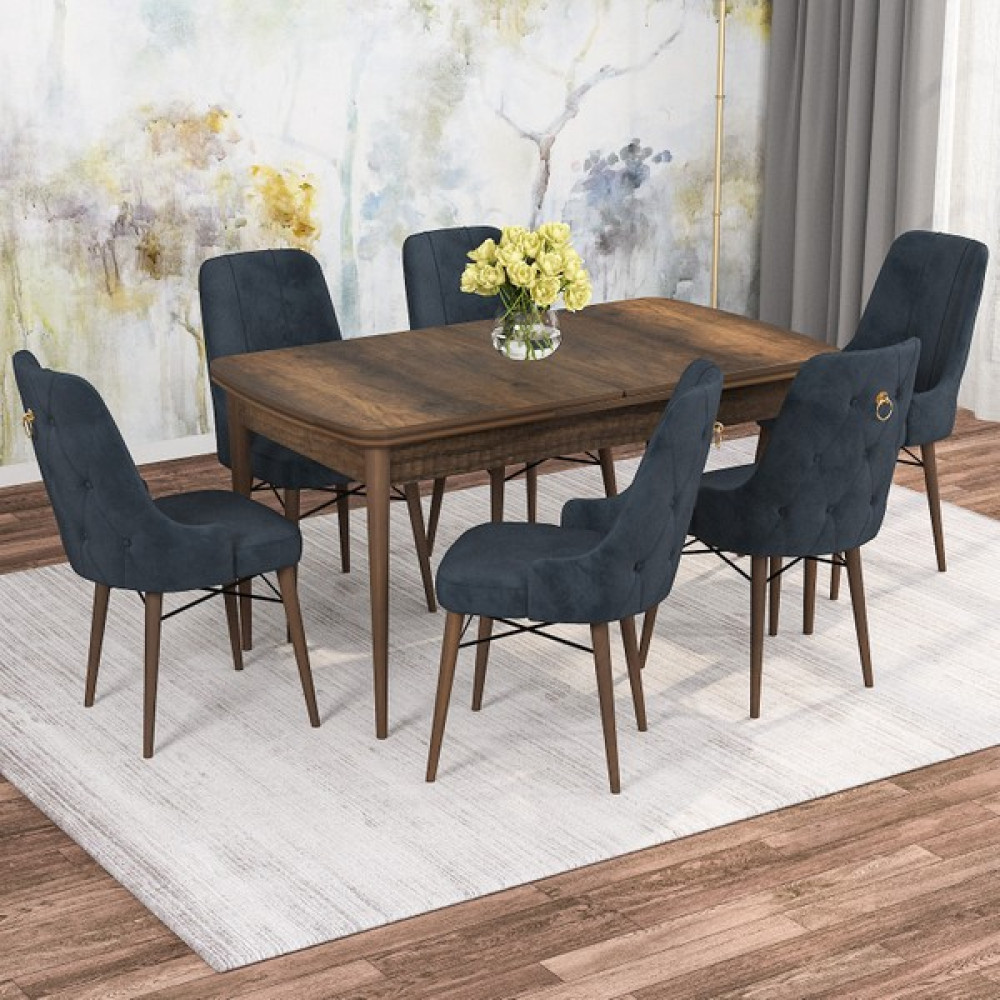Rovena Alaska Barok Desen 80X132 Açılabilir Mutfak Masası Takımı 6 Adet Sandalye - Antrasit Masa - Sandalye Seti / Takımı Fiyatı