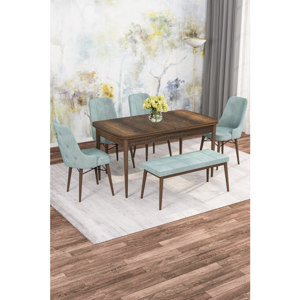 Rovena Alaska Barok Desen 80X132 Acilabilir Yemek Masasi Takimi 4 Sandalye, 1 Bench Yemek Odası Takımı / Seti Fiyatı