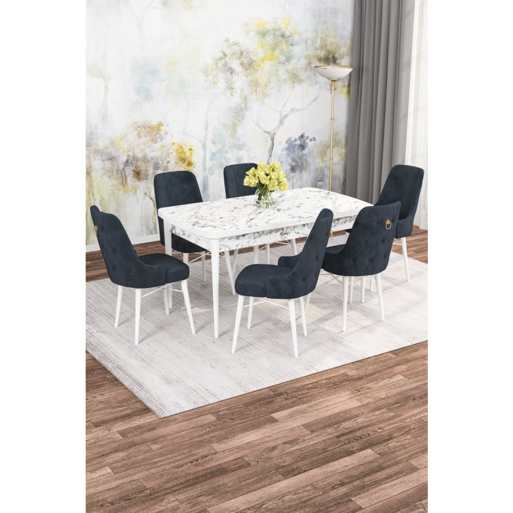 Rovena Alaska Beyaz Mermer Desen 80X132 Acilabilir Yemek Masasi Takimi 6 Adet Sandalye Yemek Odası Takımı / Seti Fiyatı