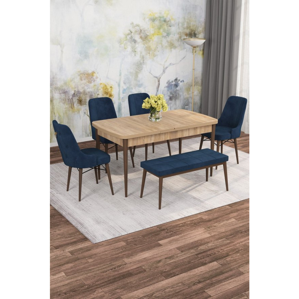 Rovena Alaska Mese Desen 80X132 Acilabilir Yemek Masasi Takimi 4 Sandalye, 1 Bench Yemek Odası Takımı / Seti Fiyatı