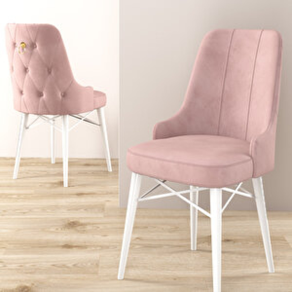 Rovena Alfa Tekli 1. Kalite Beyaz Gürgen Ayaklı Sandalye Pembe Standart Sandalye Fiyatı