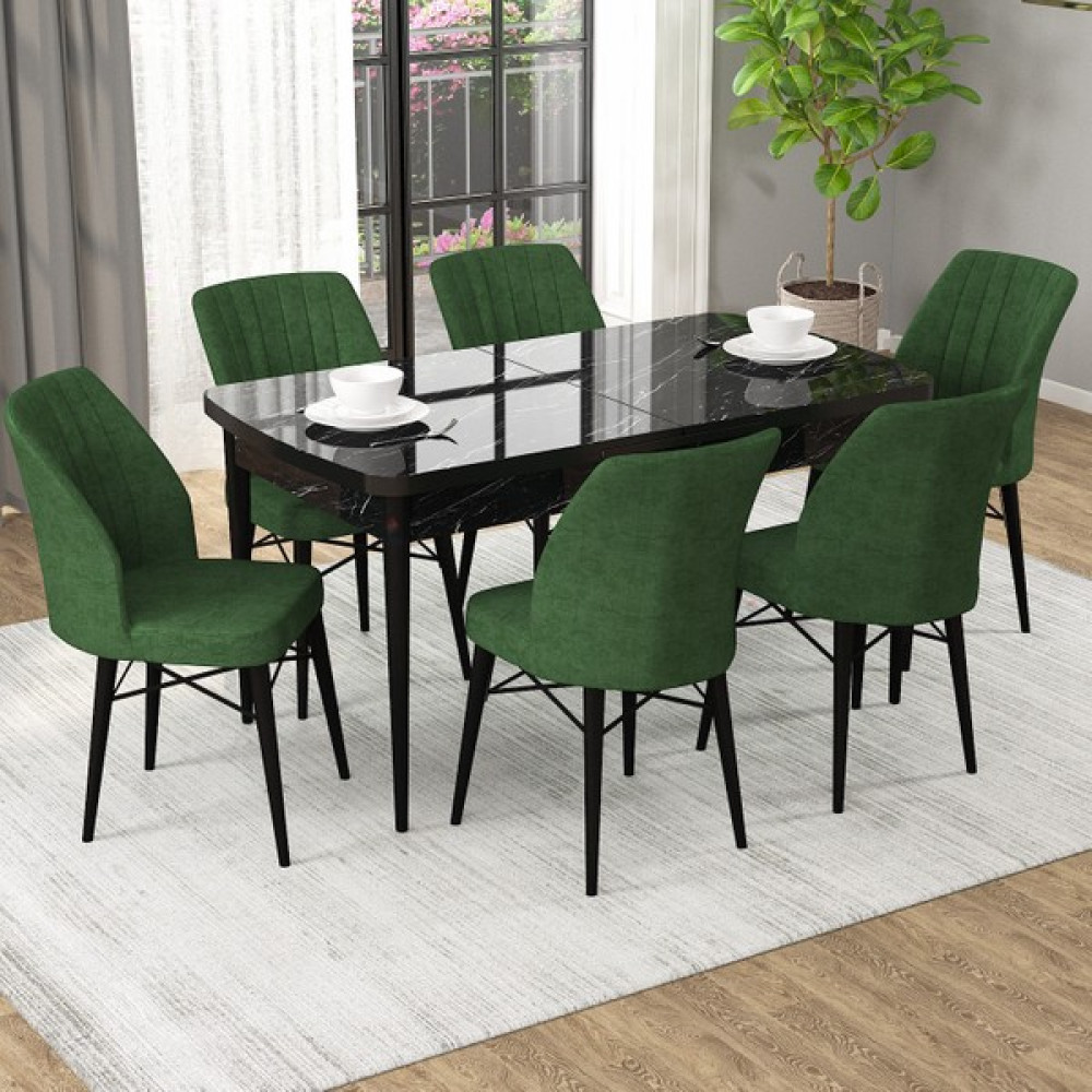 Rovena Alto Siyah Mermer Desen 70X114 Yemek Masası Takımı 6 Sandalyeli - Haki Yemek & Mutfak Masası Fiyatı