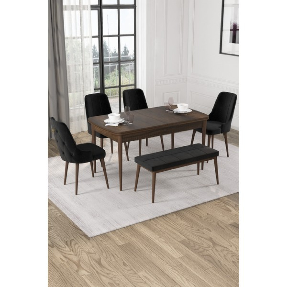 Rovena Alya Benchli 80X132 Mdf Açılabilir Barok Ahşap Desen Mutfak Masa Takımı yemek Masası Takımı 4 Sandalye - Siyah - 80*132 Masa - Sandalye Seti / Takımı Fiyatı