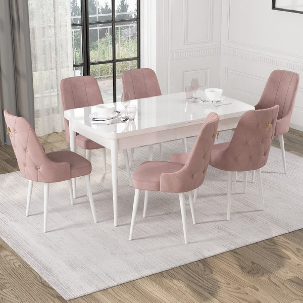 Rovena Alya Beyaz 80X132 Mdf Yemek Masası Takımı 6 Sandalyeli - Pembe Yemek & Mutfak Masası Fiyatı