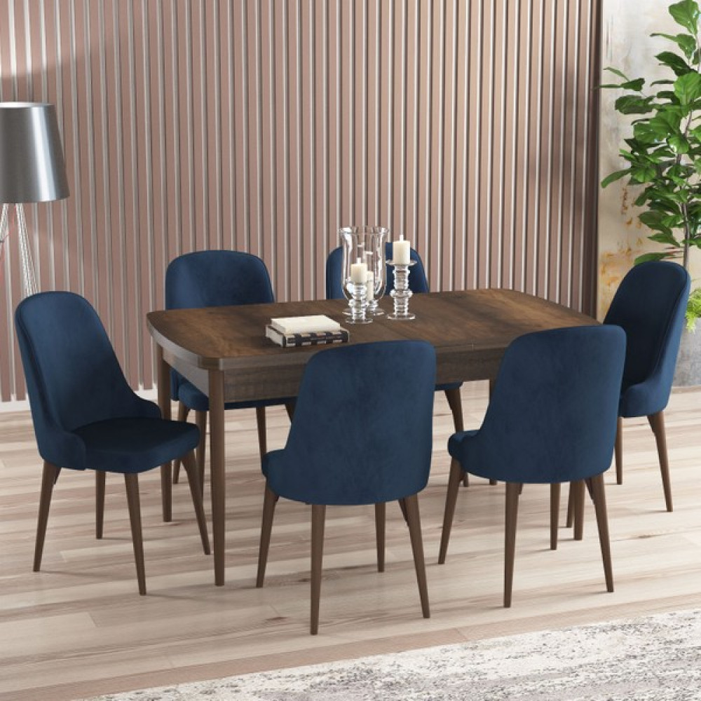 Rovena Armin Barok Desen 80X132 Mdf Yemek Masası Takımı 6 Sandalyeli - Lacivert Yemek & Mutfak Masası Fiyatı